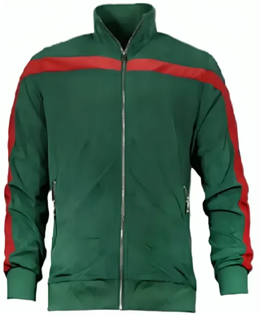 Assisted Living Stripe Zip Green Jacket