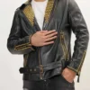 Black And Gold Biker Leather With Pyramid Studs Jacket