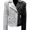 Black And White Studded Biker Leather Jacket