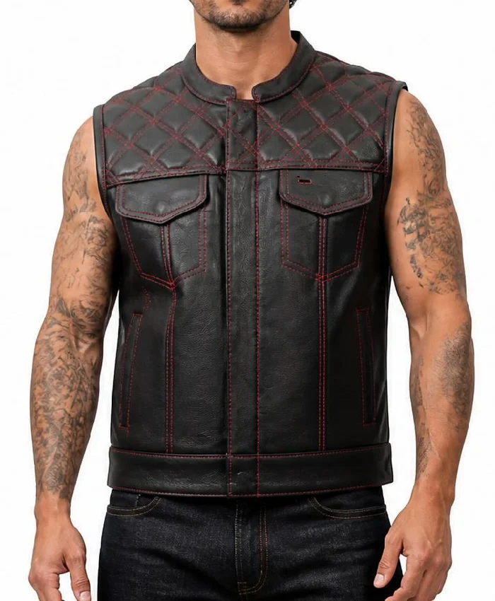 Black Diamond Leather Vest For Mens