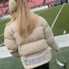 Brittany Mahomes Chiefs Beige Puffer Jacket