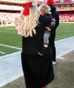 Buy Brittany Mahomes Shearling Fur Black Long Coat For Men And Women