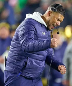 Buy Marcus Freeman Notre Dame Fighting Irish Navy Blue Puffer Jacket For Unisex