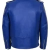 Buy Men’s Classic Motorcycle Blue Studded Biker Leather Jacket For Unisex