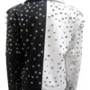 Buy Now Black And White Studded Biker Leather Jacket For Men And Women
