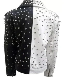 Buy Now Black And White Studded Biker Leather Jacket For Men And Women