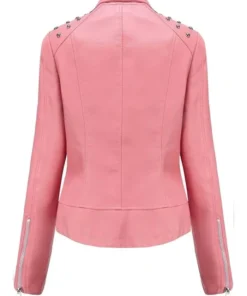Buy Now Evelyn Hot Pink Studded Biker Leather Jacket For Men And Women