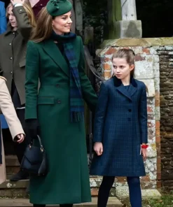 Buy Now Kate Middleton Christmas Morning Service Green Trench Coat For Men And Women