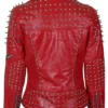 Buy Red Biker Leather With Cone And Tree Spike Studs Jacket For Unisex