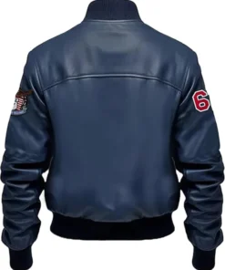 Buy Stegaro Navy Blue Bomber Leather Jacket For Men And Women