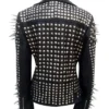 Buy Women Black Biker With Round Cap Studded Leather Jacket For Unisex