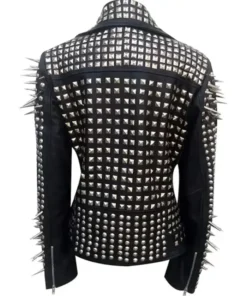 Buy Women Black Biker With Round Cap Studded Leather Jacket For Unisex