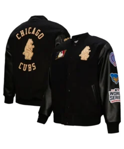 Chicago Cubs Mitchell And Ness Black Blackout Varsity Jacket