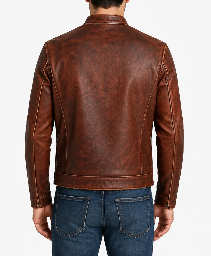 Classic Casual Vintage Biker Leather Jacket Back