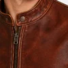 Classic Casual Vintage Biker Leather Jacket Close Up
