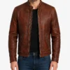 Classic Casual Vintage Biker Leather Jacket Front