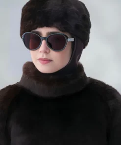 Emily In Paris Lily Collins Black Fur Turtleneck