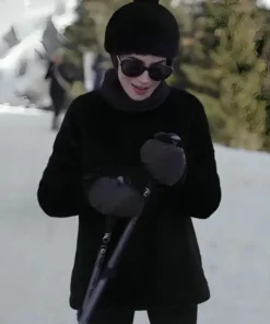 Emily In Paris Lily Collins Black Fur Turtleneck