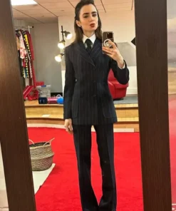 Emily In Paris Lily Collins Black Striped Suit