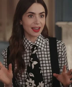 Emily in Paris Lily Collins White Checked Shirt