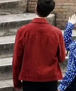 Emily in Paris S04 Eugenio Franceschini Red Suede Leather Jacket For Sale