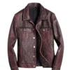 Fashionable Brown Leather Racer Jacket