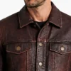 Fashionable Brown Leather Racer Jacket Men