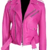 Jessica Alba Hot Pink Biker Leather Jacket For Men And Women