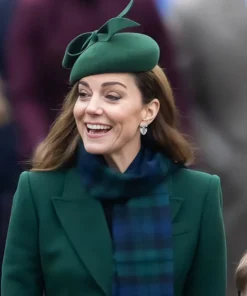 Kate Middleton Christmas Morning Service Green Trench Coat