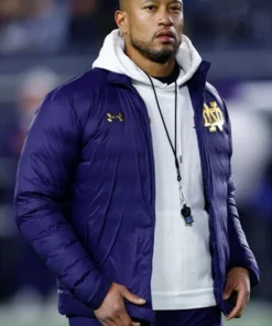 Marcus Freeman Notre Dame Navy Blue Puffer Jacket