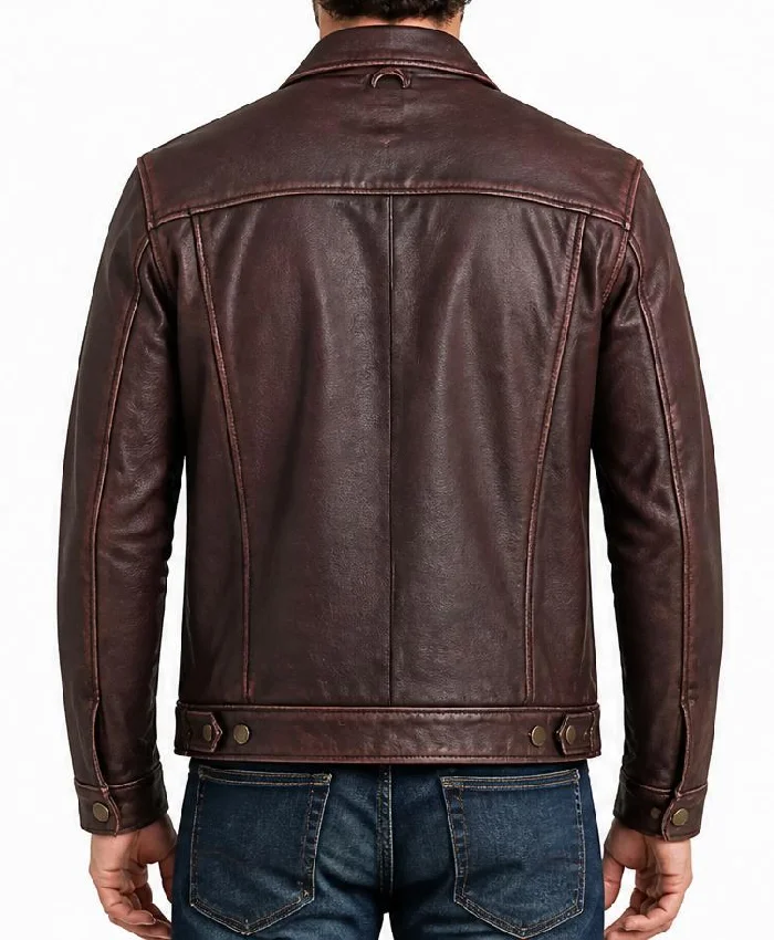 Men Fashionable Brown Leather Racer Jacket