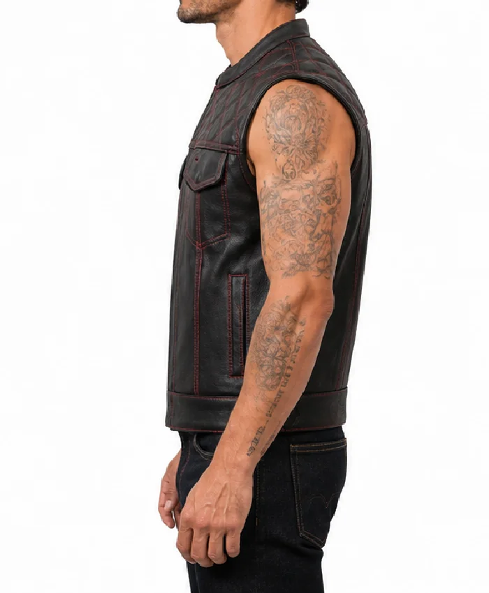 Mens Black Diamond Leather Vest