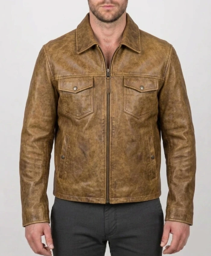 Shop Now Distressed Brown Leather Jacket For