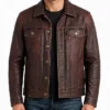 Mens Fashionable Brown Leather Racer Jacket