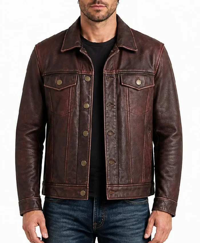 Mens Fashionable Brown Leather Racer Jacket