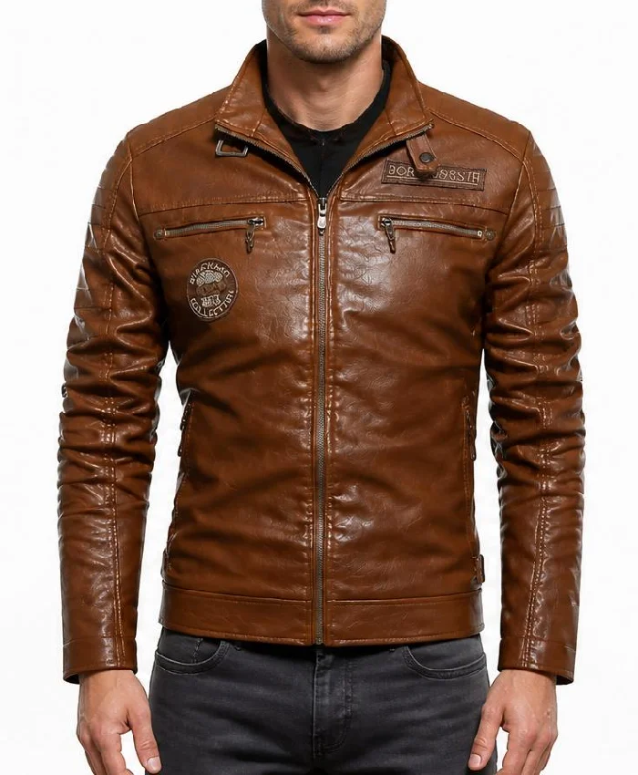 Motorcycle Windbreaker Slimfit Brown Jacket Mens