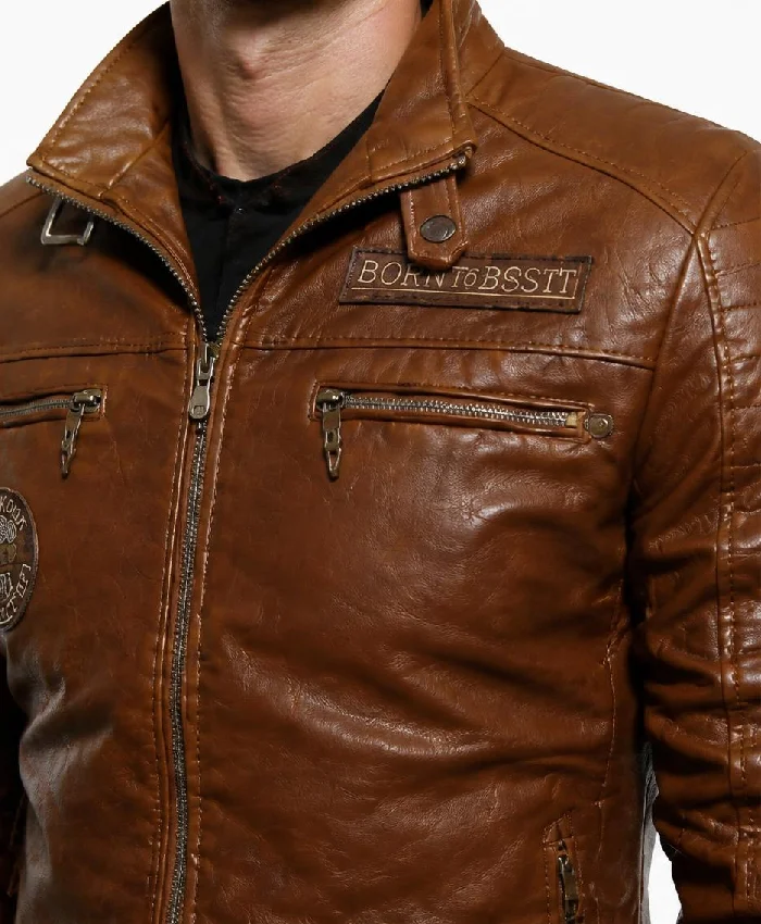 Motorcycle Windbreaker Slimfit Brown Jacket for Mens