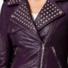 Purple Biker Studded Leather Jacket Women