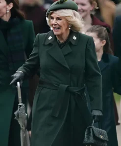 Queen Camilla Christmas Morning Service Black Trench Coat