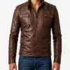 Slimfit Brown Strap Pocket Jacket For Mens