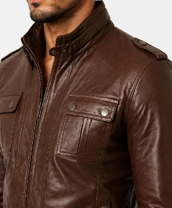 Slimfit Brown Strap Pocket Jacket Men