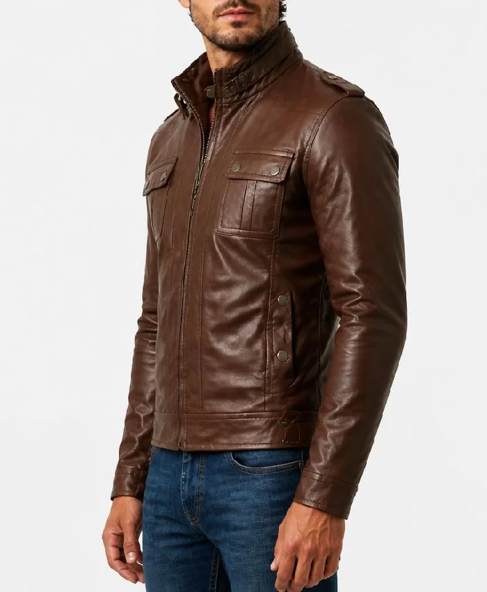 Slimfit Brown Strap Pocket Jacket Mens