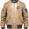 Stegaro Beige Bomber Leather Jacket