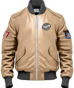 Stegaro Beige Bomber Leather Jacket