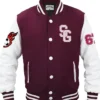Stegaro Maroon And White Letterman Varsity Jacket