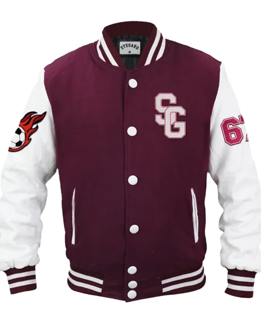 Stegaro Maroon And White Letterman Varsity Jacket