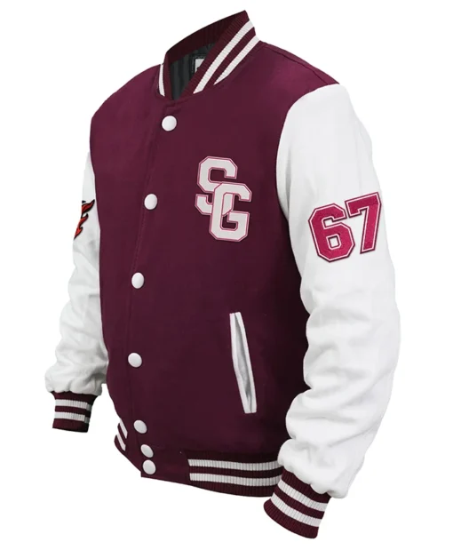 Stegaro Maroon And White Varsity Jacket