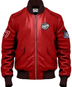 Stegaro Red Bomber Leather Jacket