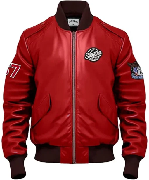 Stegaro Red Bomber Leather Jacket