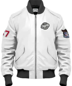 Stegaro White Bomber Leather Jacket